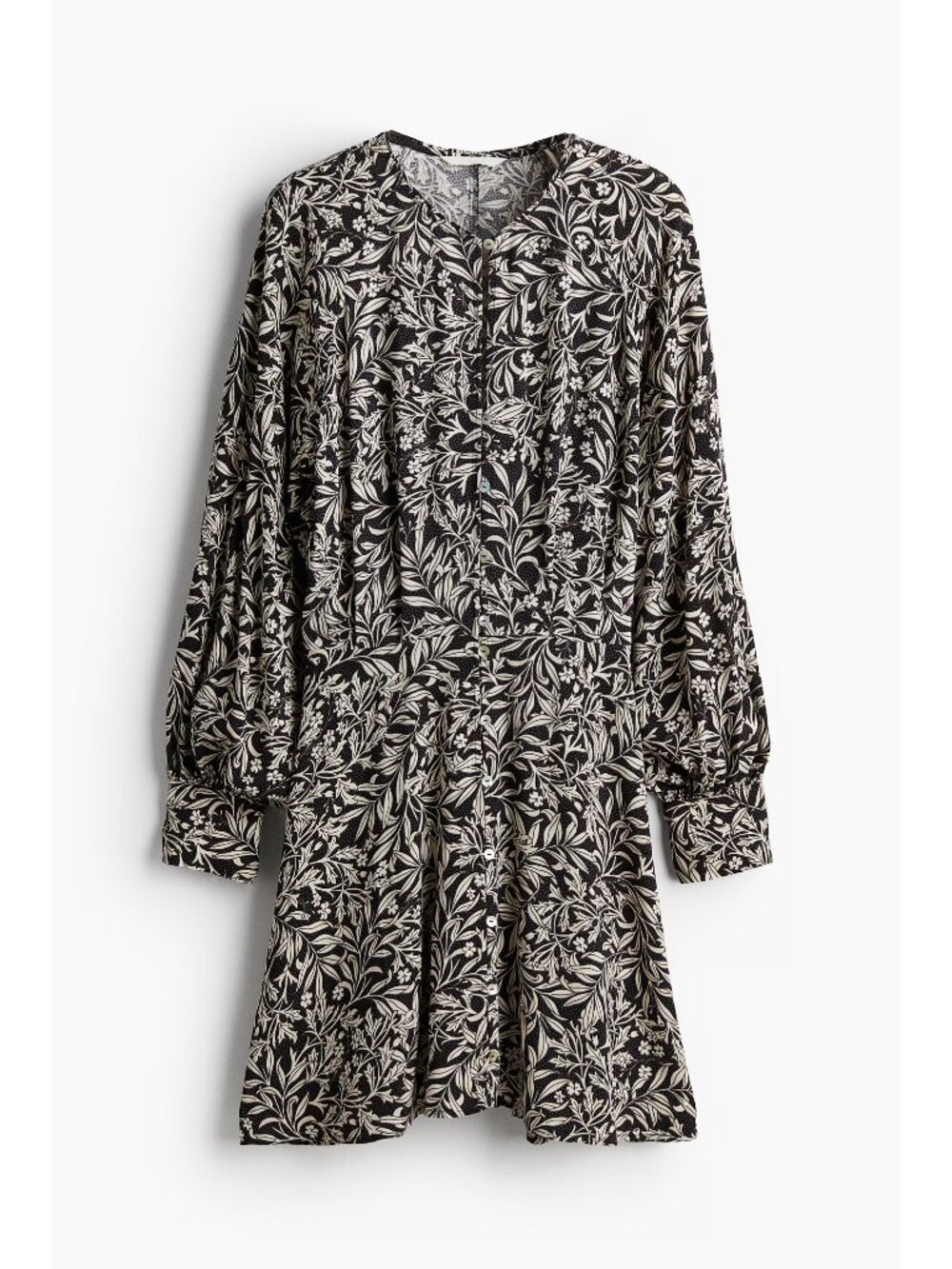 NWT H&M Black White Floral Patterned Long Sleeve Mini Dress
